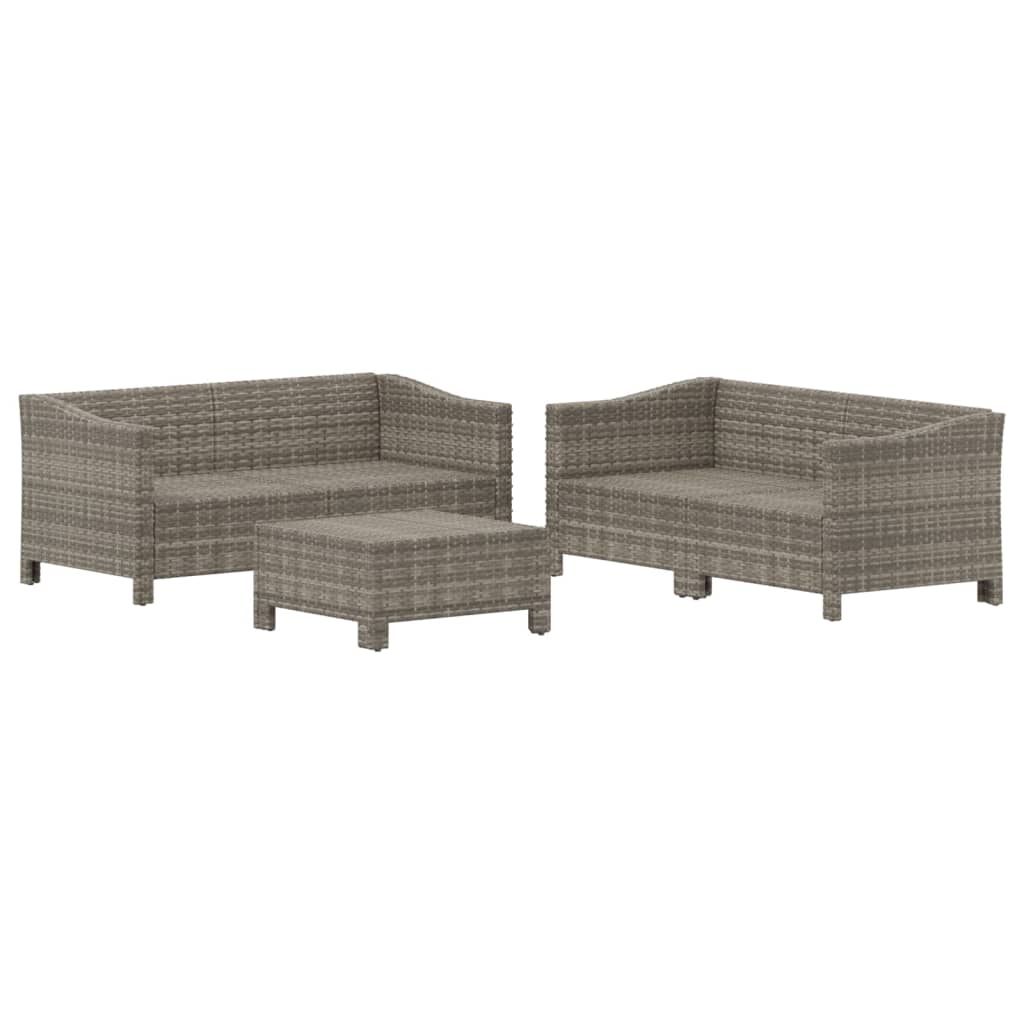 5 Pcs conjunto lounge de jardim c/ almofadões vime PE cinzento