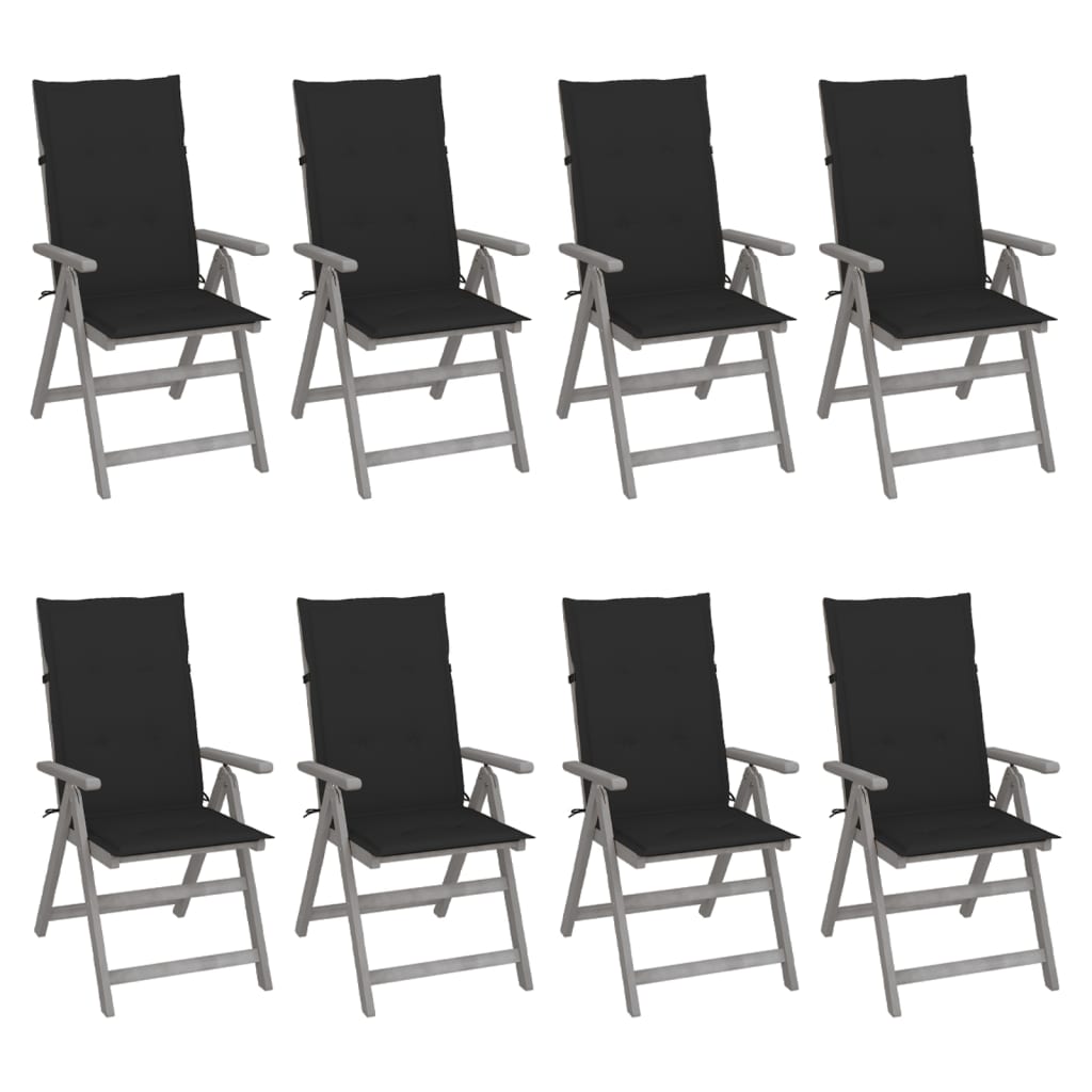 Cadeiras jardim reclináveis c/ almofadões 8 pcs acácia cinzento