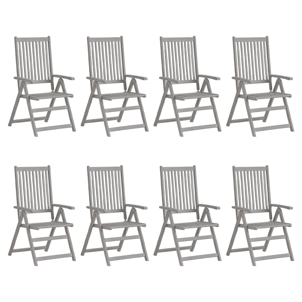 Cadeiras jardim reclináveis c/ almofadões 8 pcs acácia cinzento