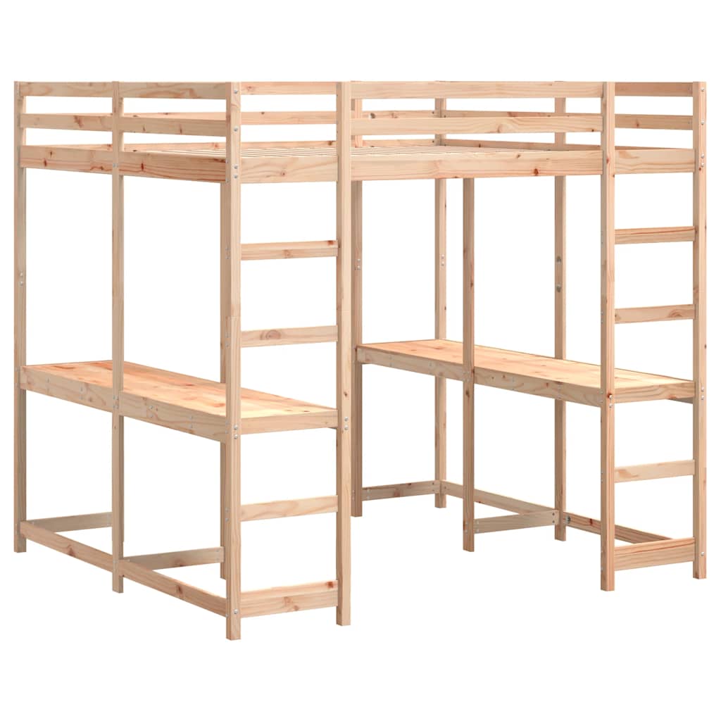 Cama alta com secretária e escada 160x200 cm pinho maciço