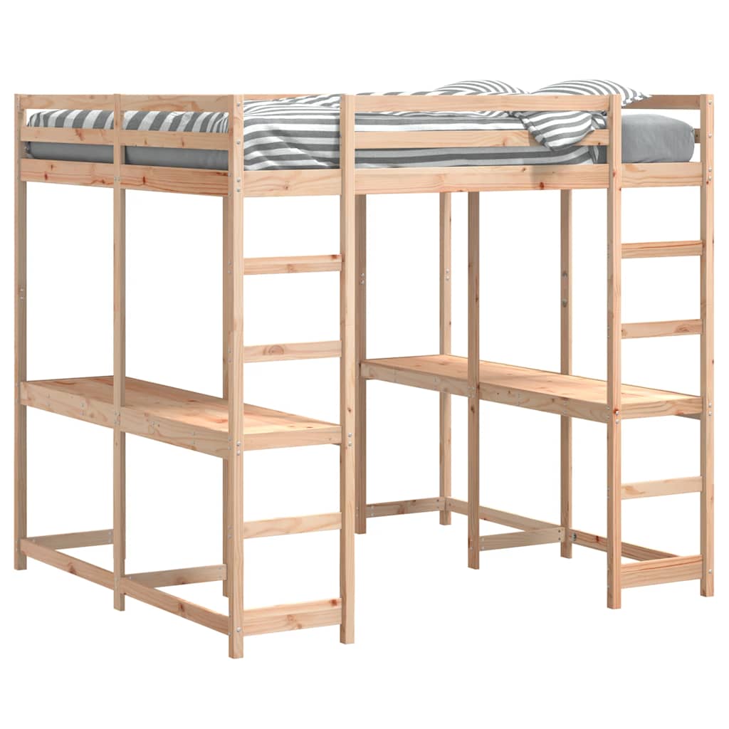 Cama alta com secretária e escada 160x200 cm pinho maciço