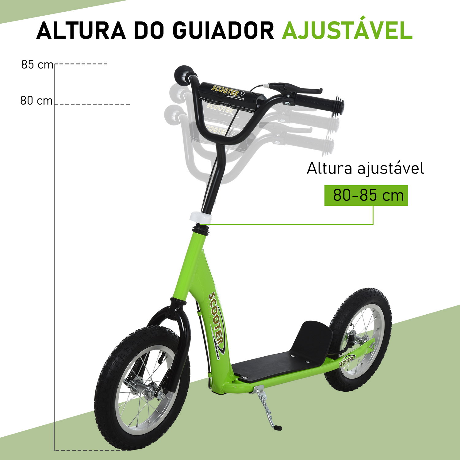 Trotinete com 2 pneus infláveis ​​para crianças acima de 5 anos de altura ajustável