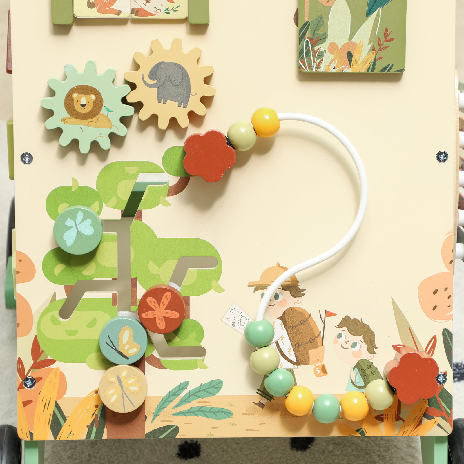 Andador de madeira para bebé centro de atividades de aprendizagem montessori com controlo de velocidade com xilofone 33,5x36x46,8 cm verde