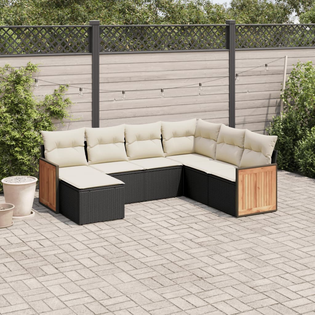 7 Pcs conjunto de sofás p/ jardim c/ almofadões vime PE preto