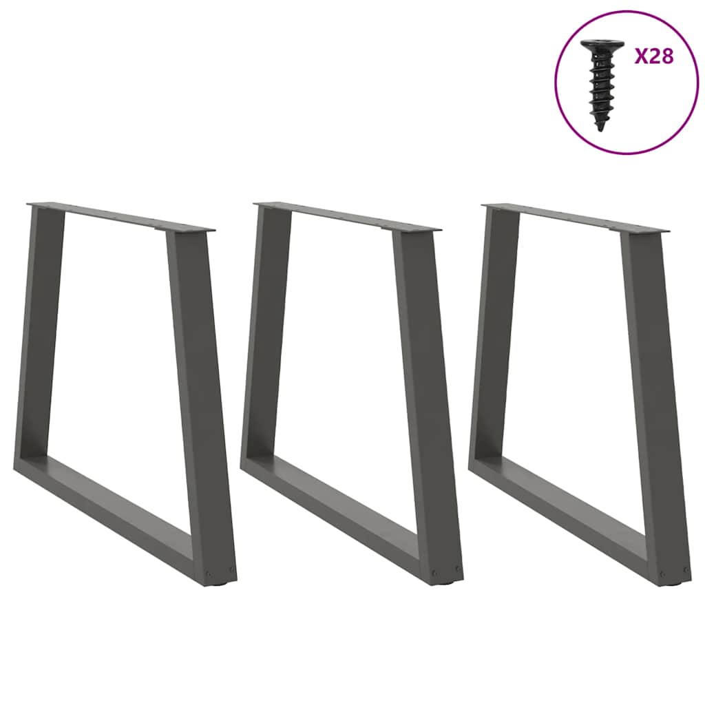 Pés para mesa de jantar em v, 3 peças, antracite, 90x (72-73,3) cm, aço