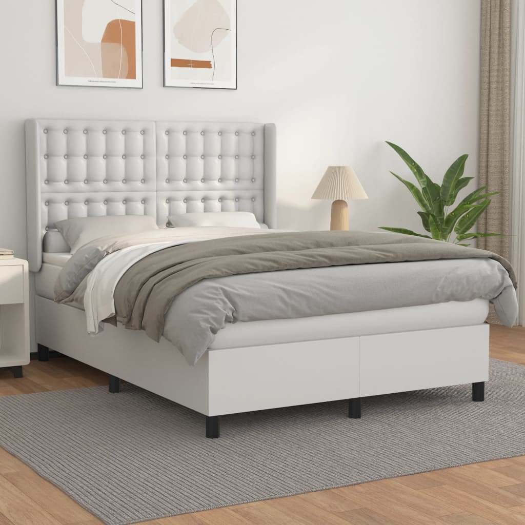 Cama com molas/colchão 140x190 cm couro artificial branco