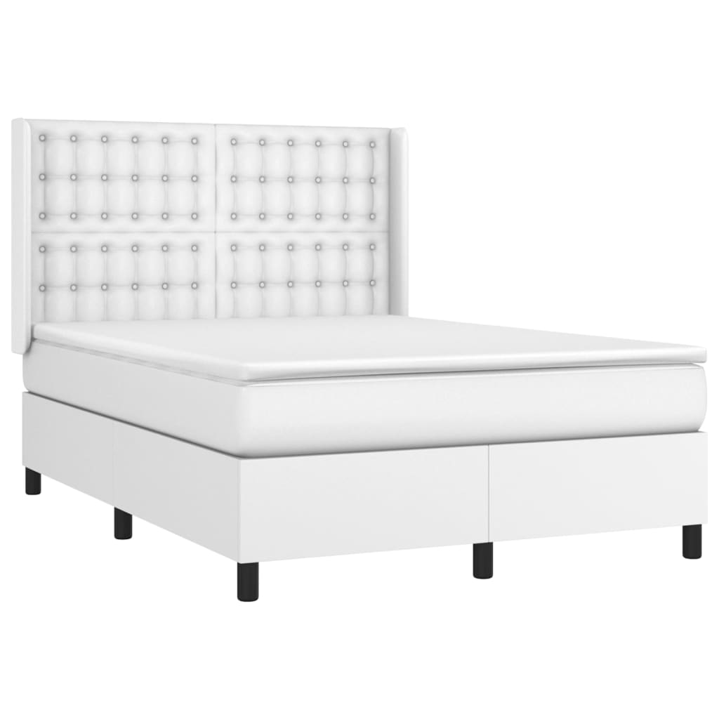 Cama com molas/colchão 140x190 cm couro artificial branco