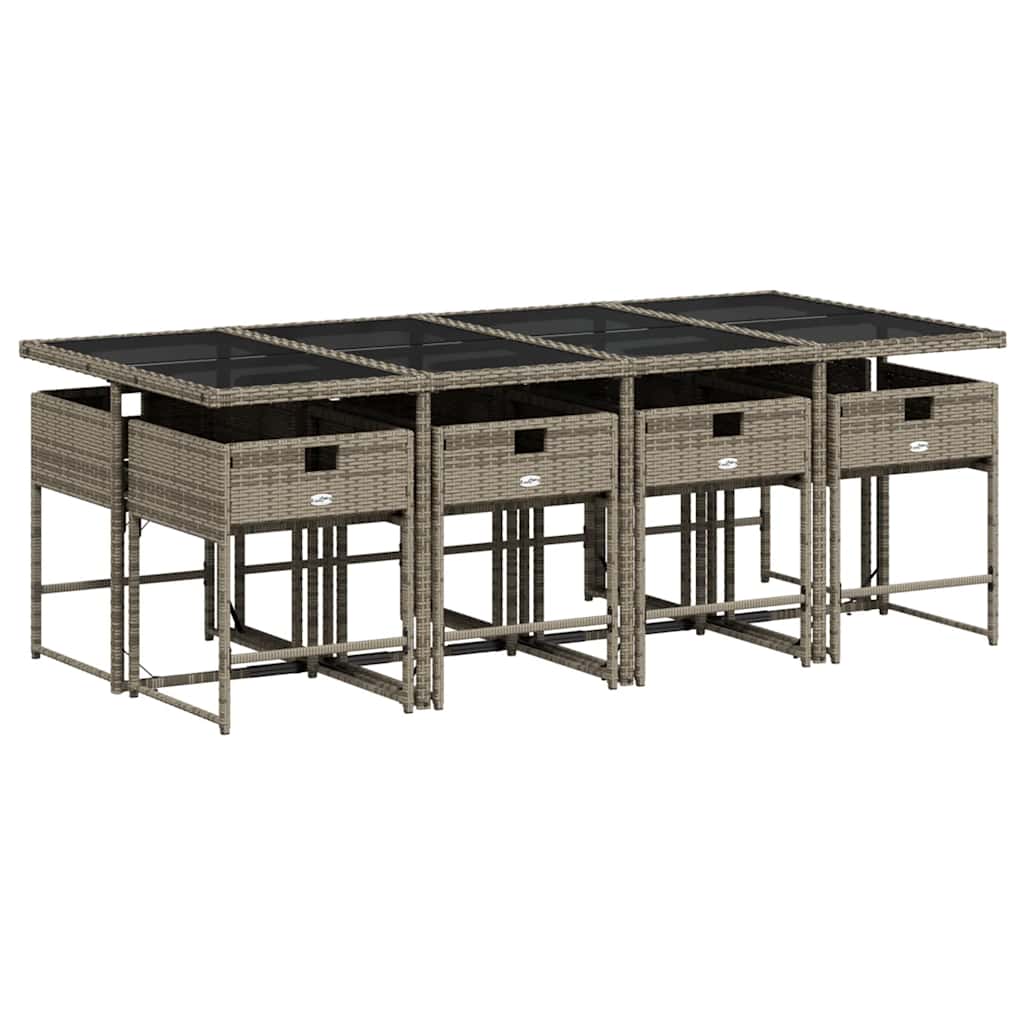 9 Pcs conjunto de jantar p/ jardim c/ almofadões vime PE cinza