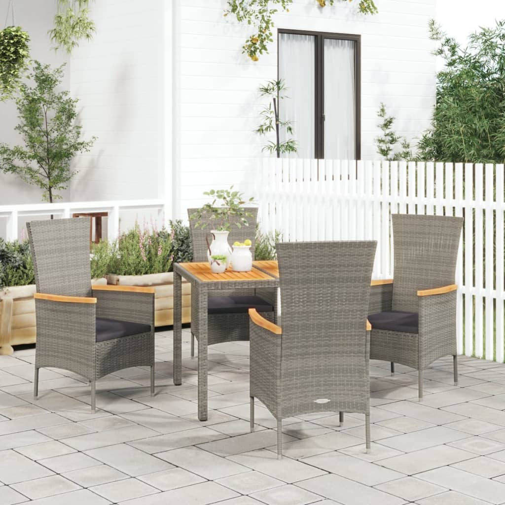 5 Pcs conjunto de jantar p/ jardim c/ almofadões vime PE cinza