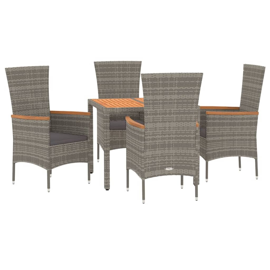 5 Pcs conjunto de jantar p/ jardim c/ almofadões vime PE cinza