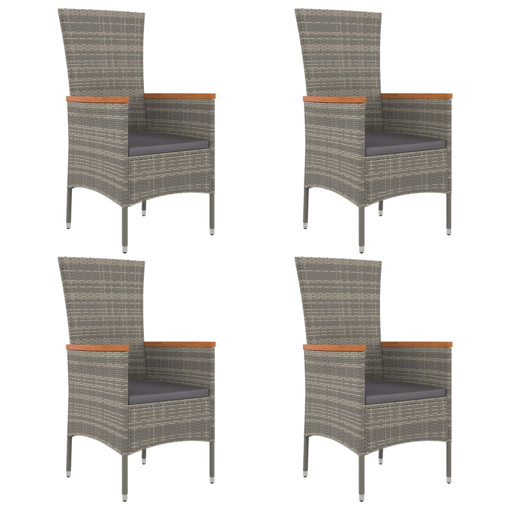 5 Pcs conjunto de jantar p/ jardim c/ almofadões vime PE cinza