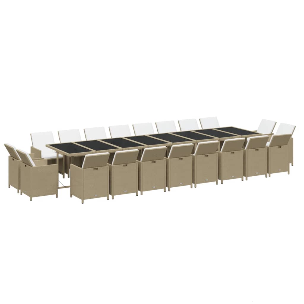 21 Pcs conjunto jantar p/ jardim c/ almofadões vime PE bege