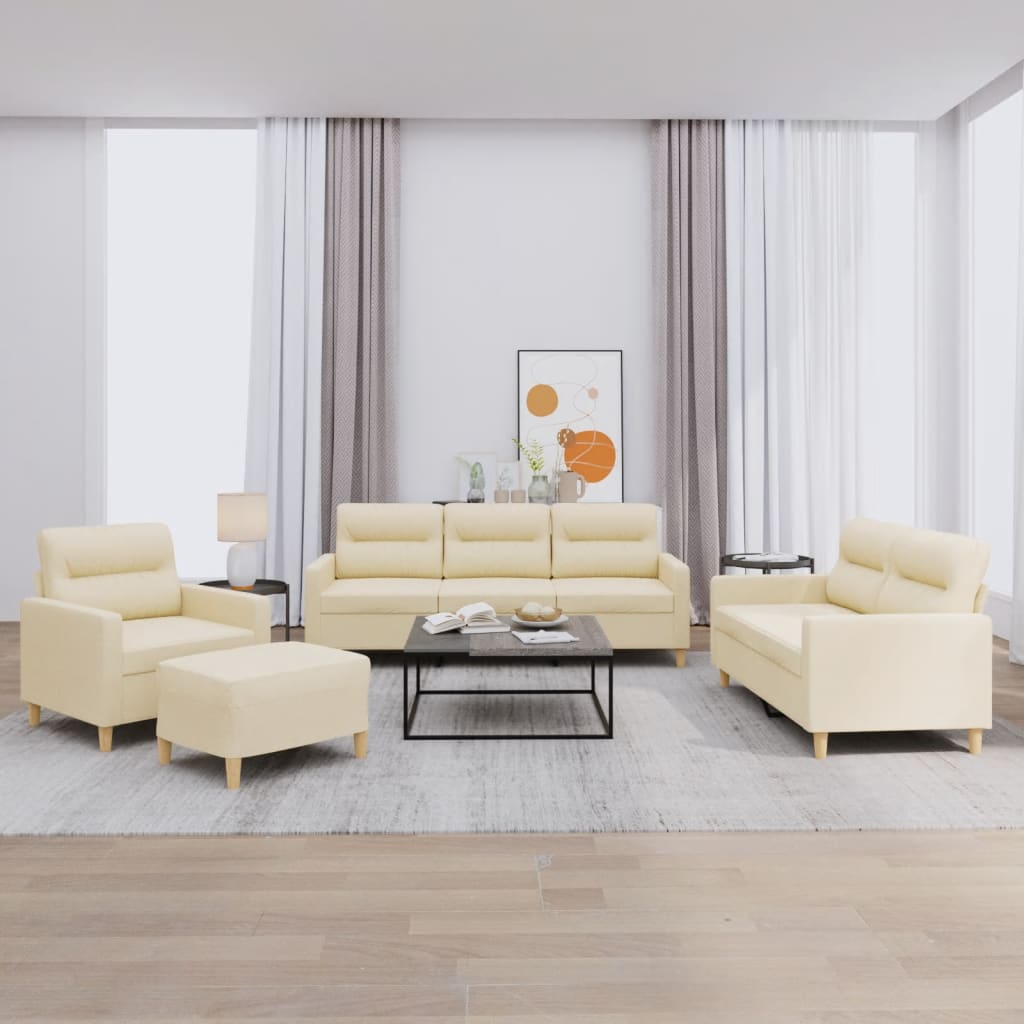 4 Pcs conjunto de sofás com almofadões tecido cor creme