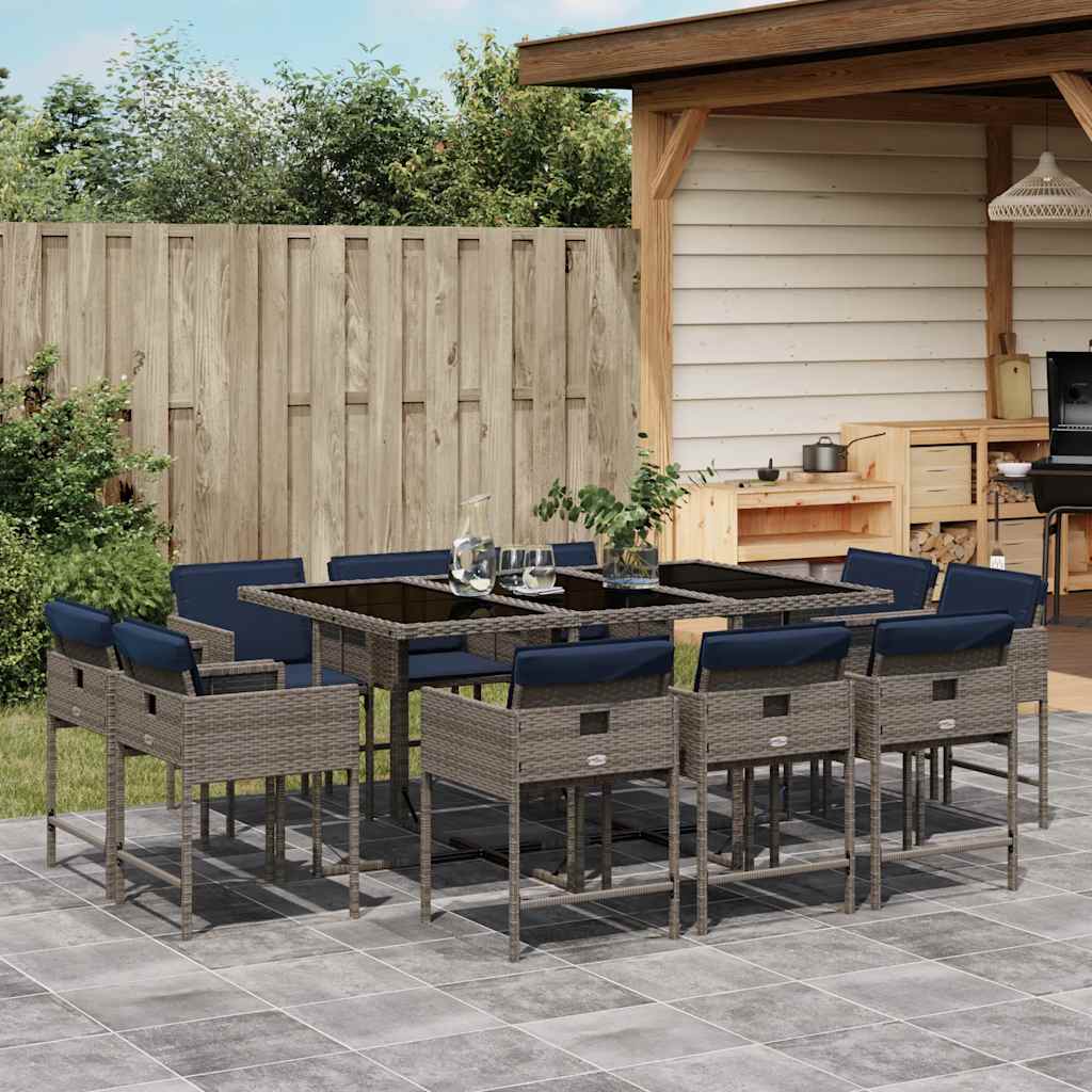 Conjunto de jantar para jardim com 11 peças e almofadas, em rattan sintético cinza