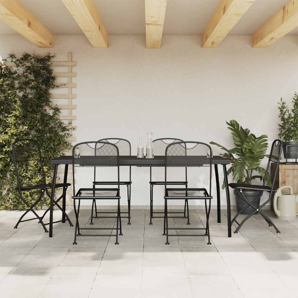 7 Pcs conjunto de jantar para jardim rede de metal antracite