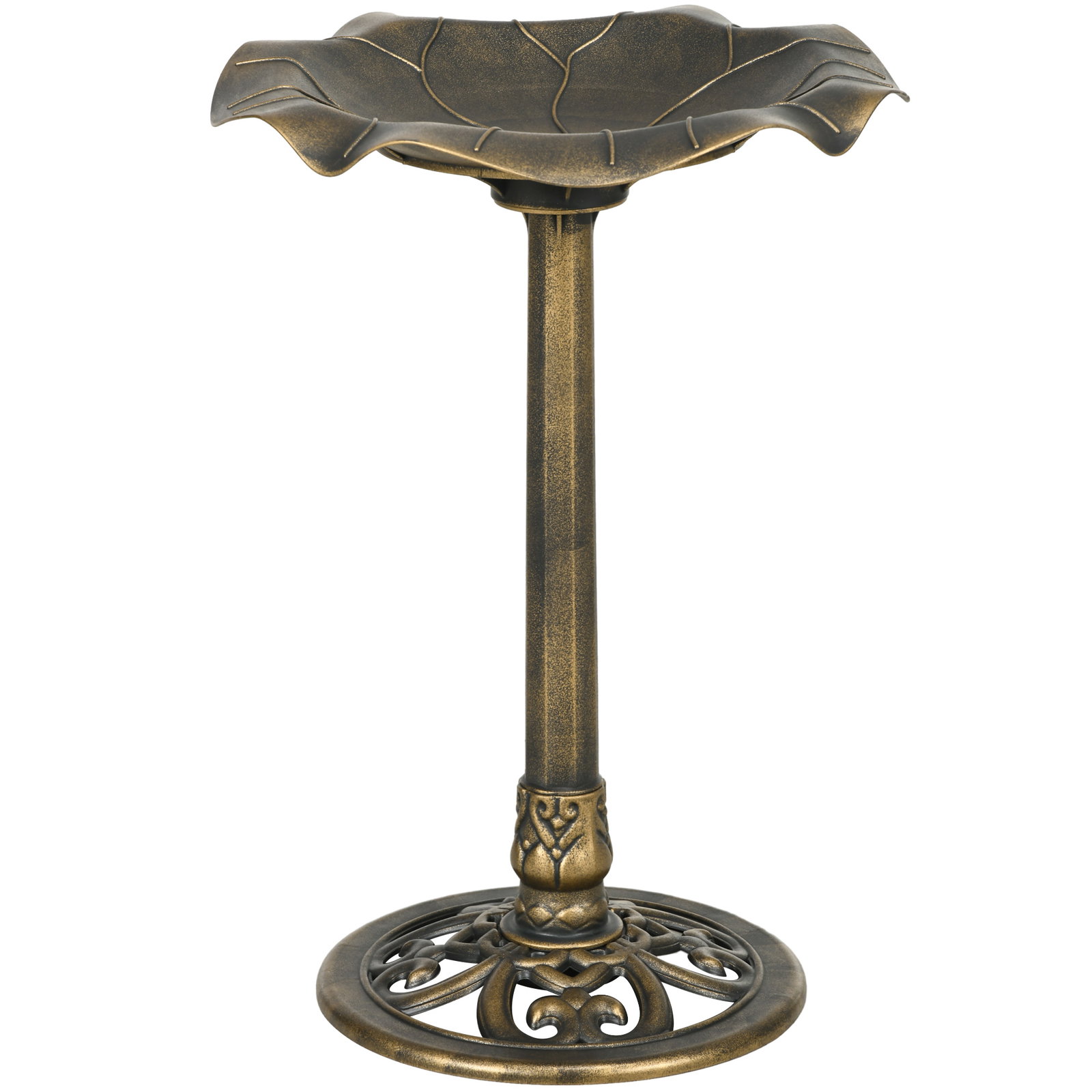 Banho para pássaros de jardim exterior 71 cm com design folha de lótus e acabamento envelhecido leve e resistente bronze