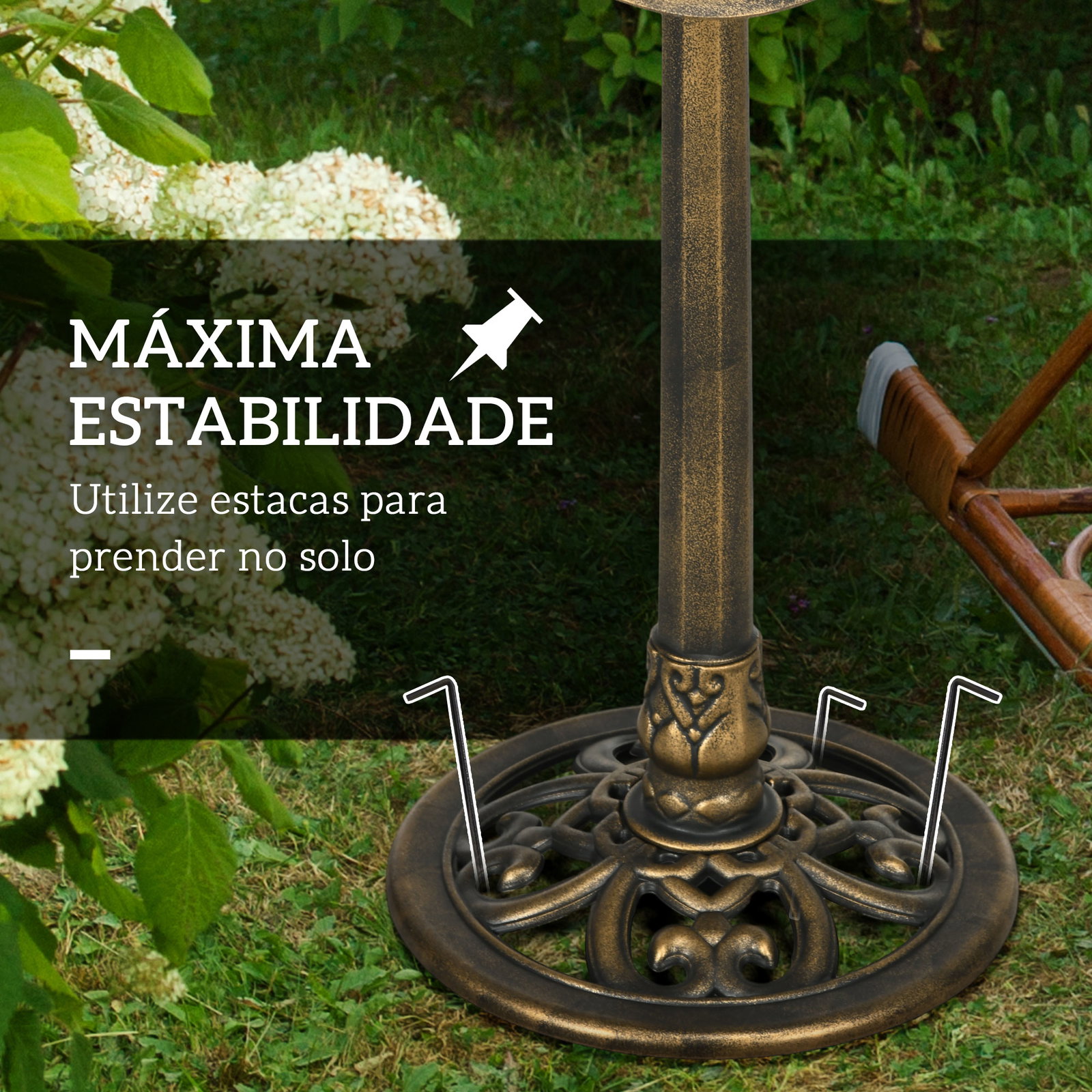 Banho para pássaros de jardim exterior 71 cm com design folha de lótus e acabamento envelhecido leve e resistente bronze