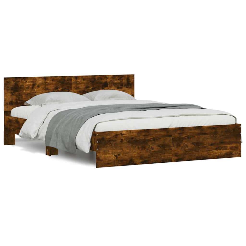 Estrutura cama c/ cabeceira/luzes LED 150x200cm carvalho fumado