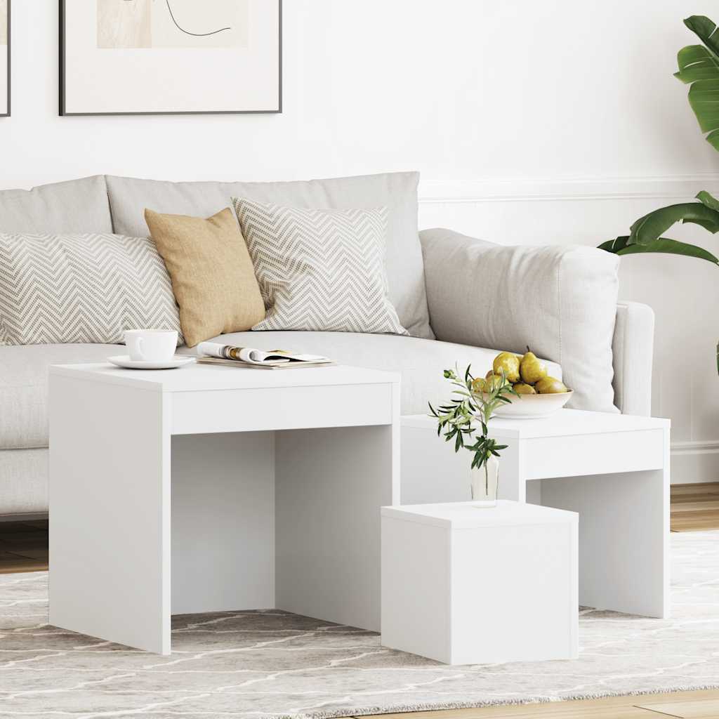 Mesas de encastrar 3 pcs madeira processada branco