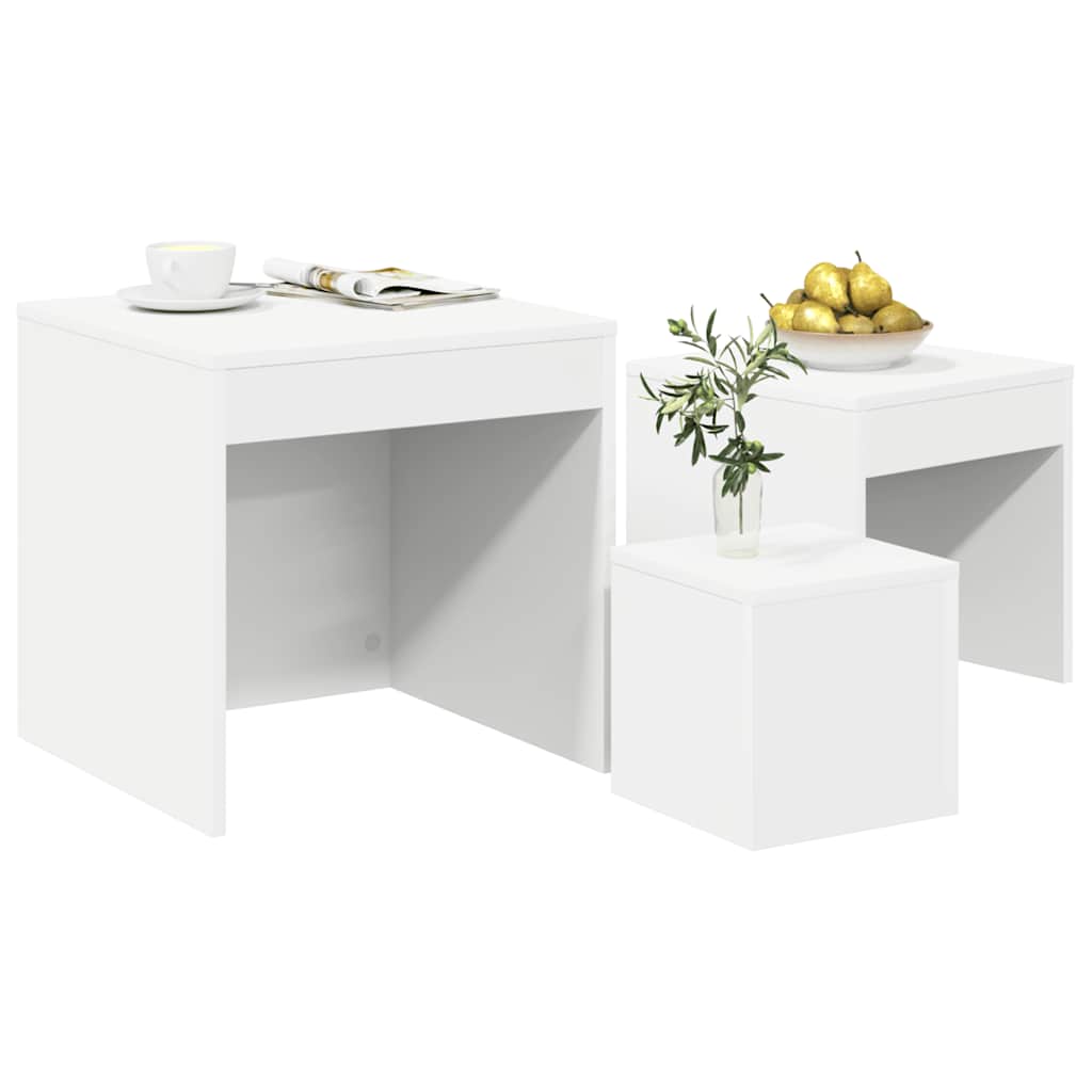 Mesas de encastrar 3 pcs madeira processada branco