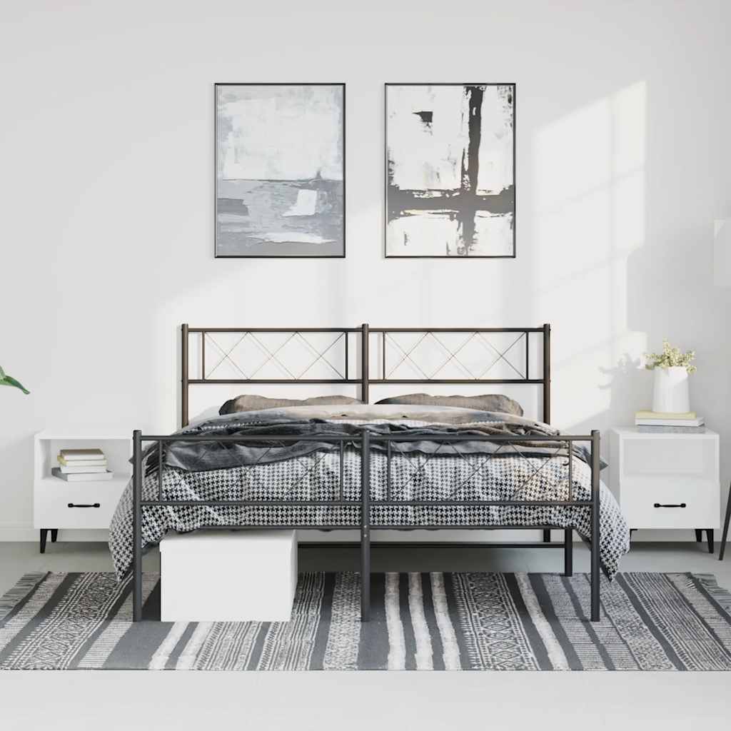 Estrutura de cama com cabeceira e pés 150x200 cm metal preto