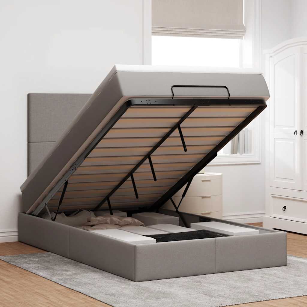Estrutura de cama otomana com colchão 120x190cm tecido cinzento