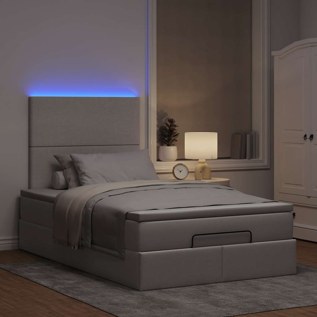 Estrutura de cama otomana com colchão 120x190cm tecido cinzento