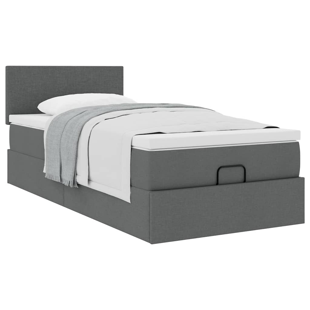 Cama otomana com colchão 90x200 cm tecido cinzento escuro
