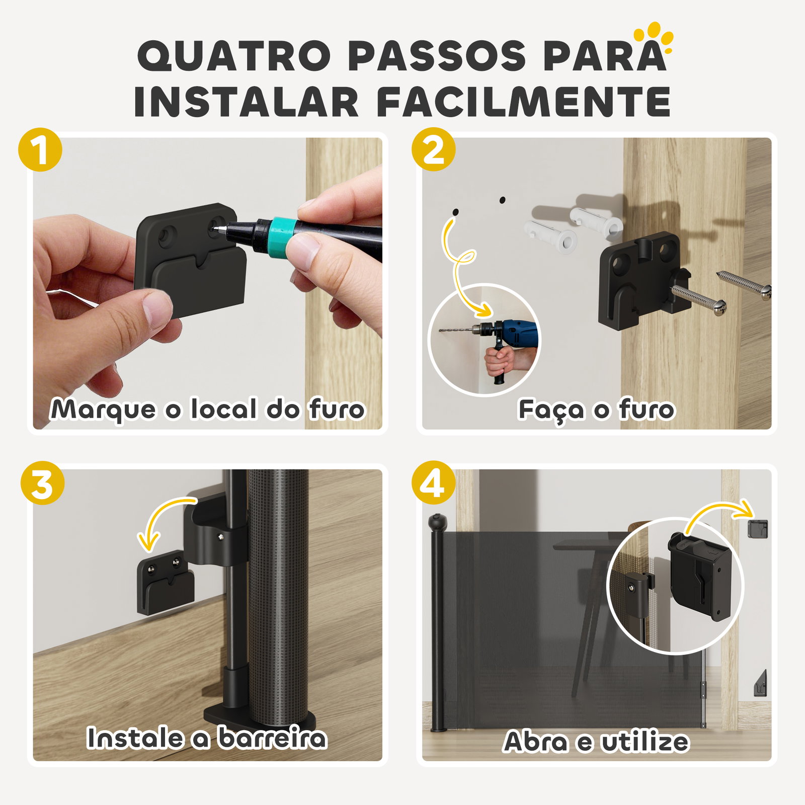 Barreira para cães retrátil 0-144 cm para cães pequenos barreira de segurança para animais de estimação com fecho preto