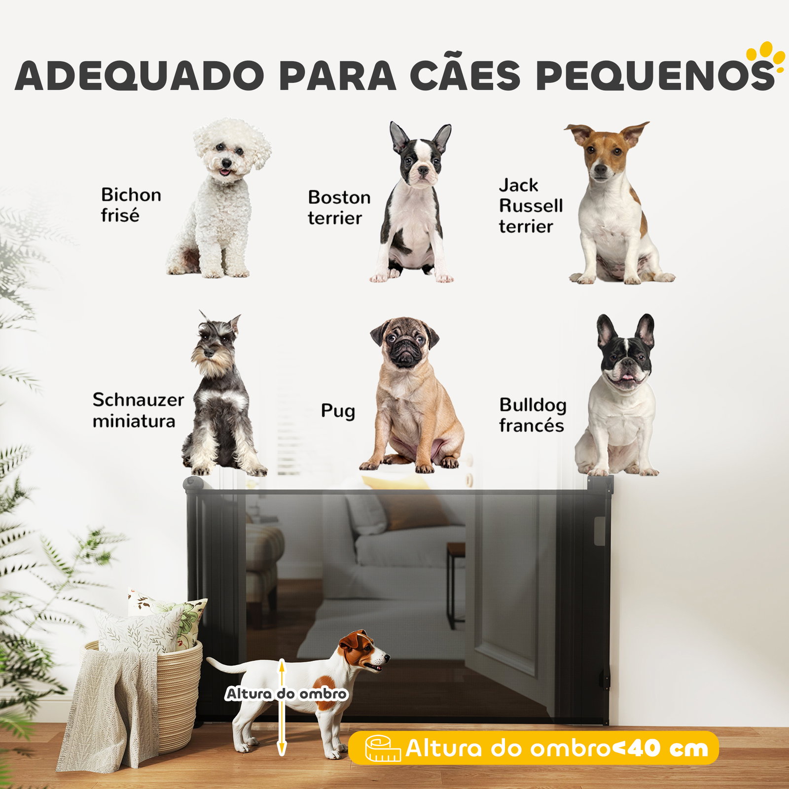 Barreira para cães retrátil 0-144 cm para cães pequenos barreira de segurança para animais de estimação com fecho preto