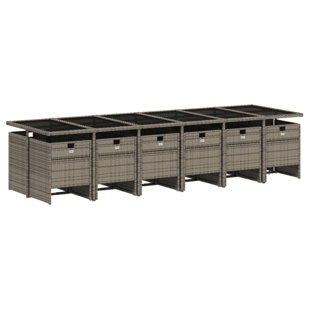 Conjunto de jantar para jardim com 13 peças e almofadas em rattan sintético cinza