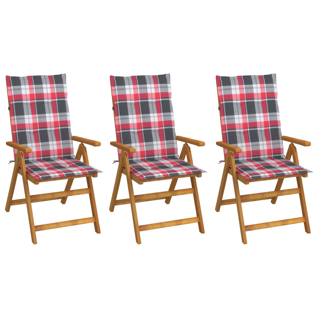 Cadeiras de jardim dobráveis c/ almofadões 3 pcs acácia maciça