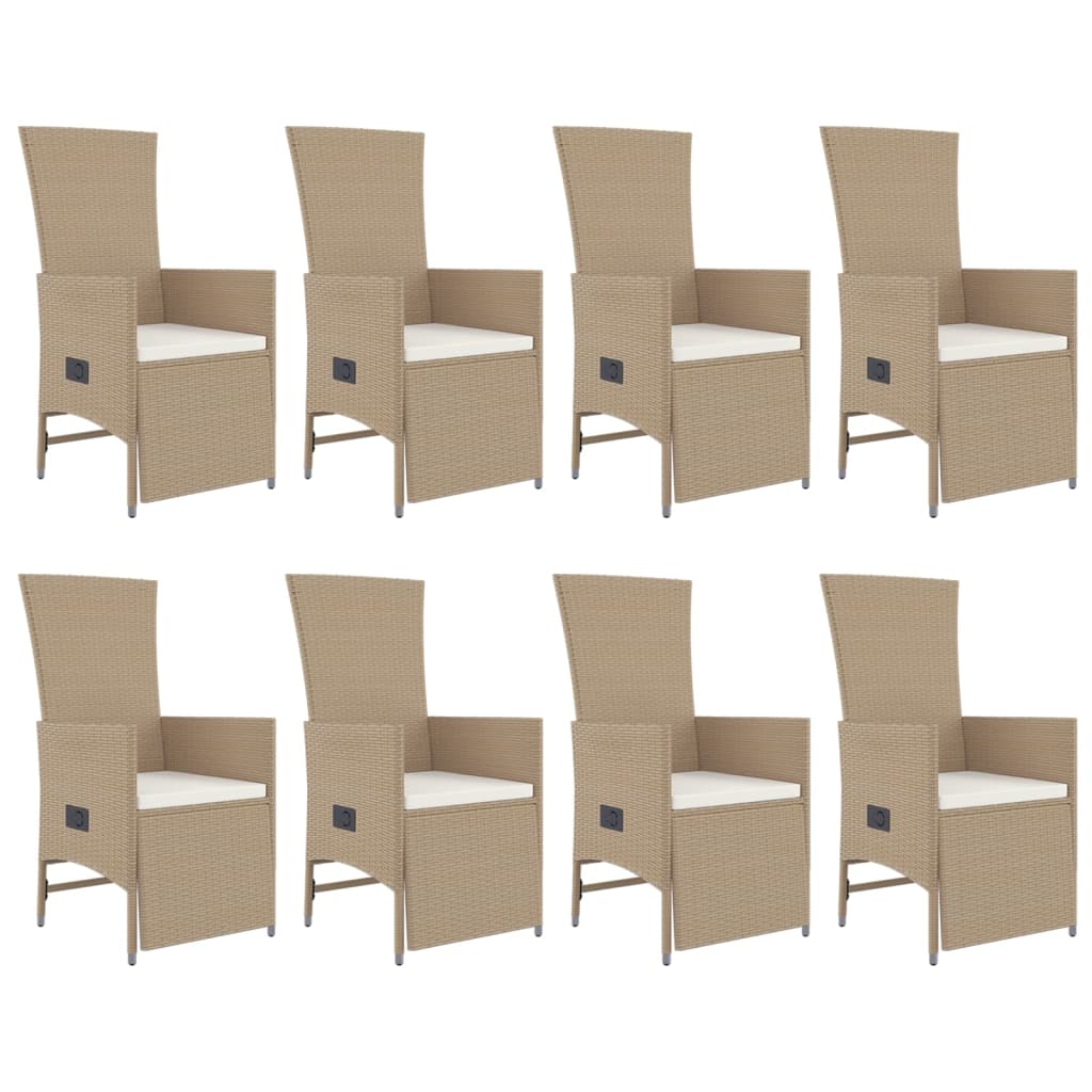 9 Pcs conjunto de jantar p/ jardim com almofadões vime PE bege