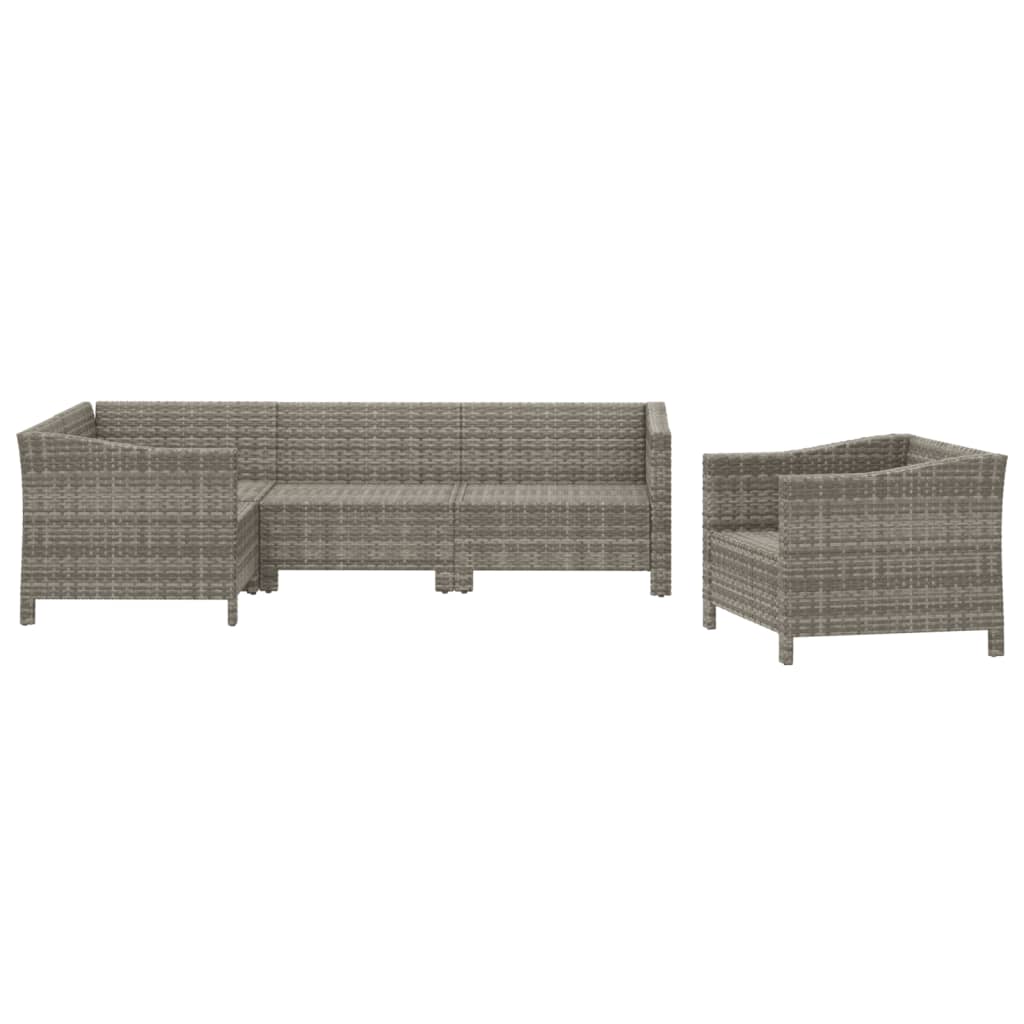 5 Pcs conjunto lounge de jardim c/ almofadões vime PE cinzento