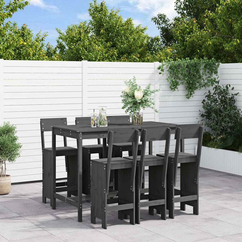 7 Pcs conjunto de bar para jardim pinho maciço cinzento