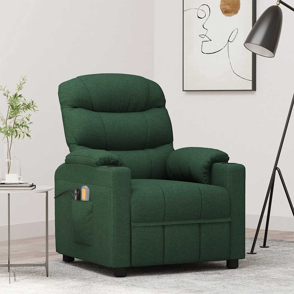 Poltrona de massagens elétrica tecido verde-escuro