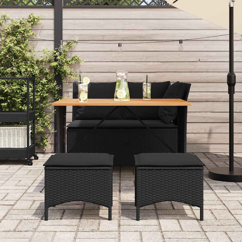 4 Pcs conjunto de jardim p/ jardim c/ almofadões vime PE preto