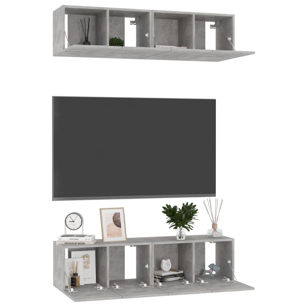 Móveis de TV 4 pcs 60x30x30 cm contraplacado cinzento cimento