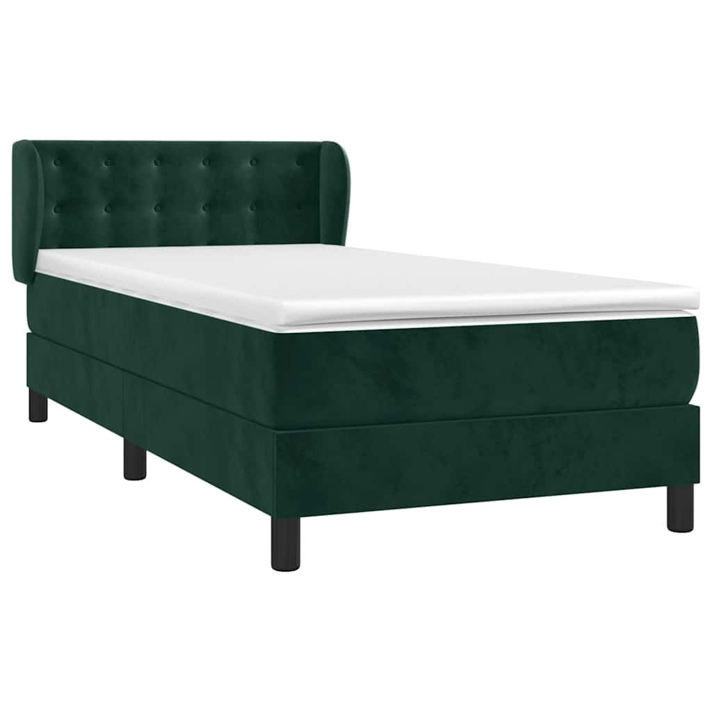 Cama com molas/colchão 90x190 cm veludo verde-escuro