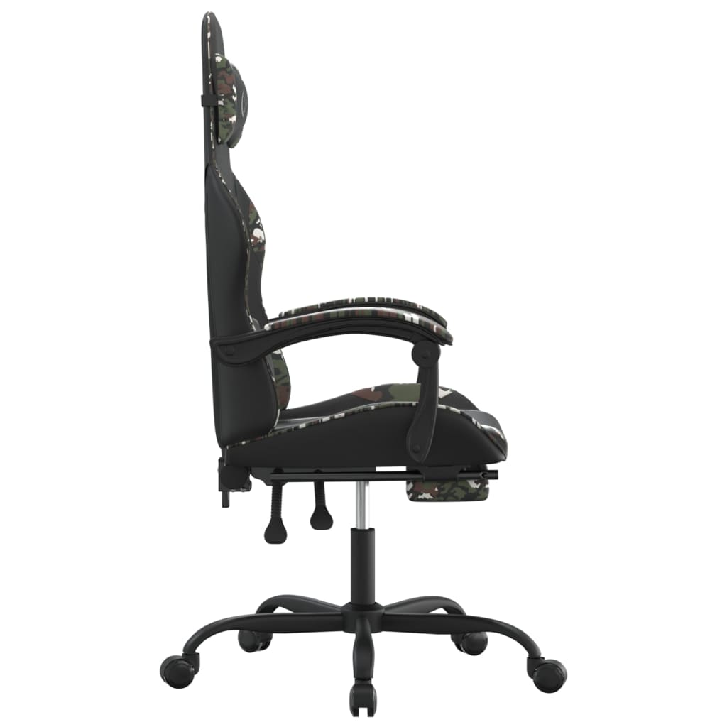 Cadeira gaming c/ apoio pés couro artificial preto e camuflado