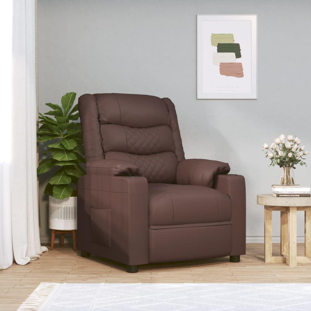 Poltrona reclinável elétrica couro artificial castanho