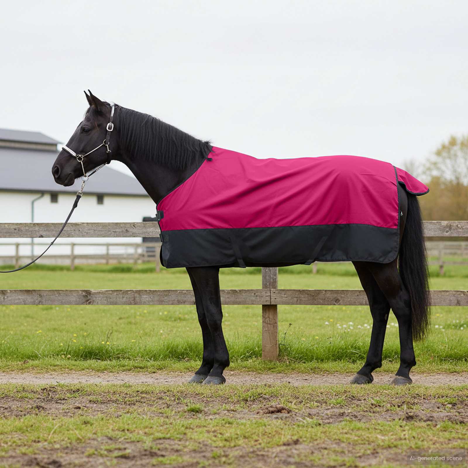 Cobertor de cavalo rosa e preto 135 cm poliéster