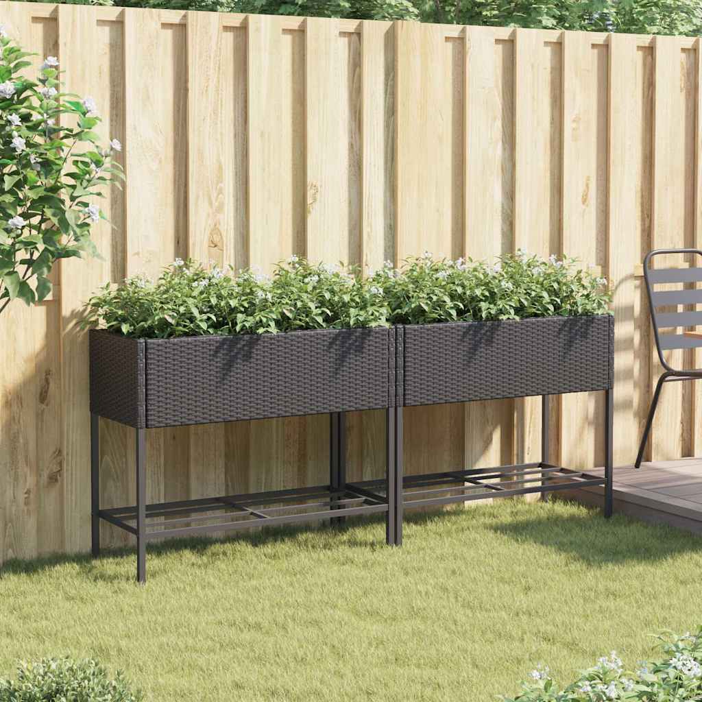 Canteiro de jardim com prateleira 2pcs 90x40x75cm vime PE preto