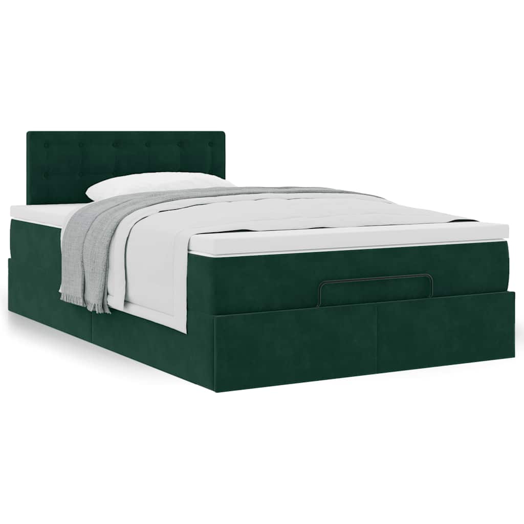 Estrutura de cama otomana com colchão verde escuro veludo