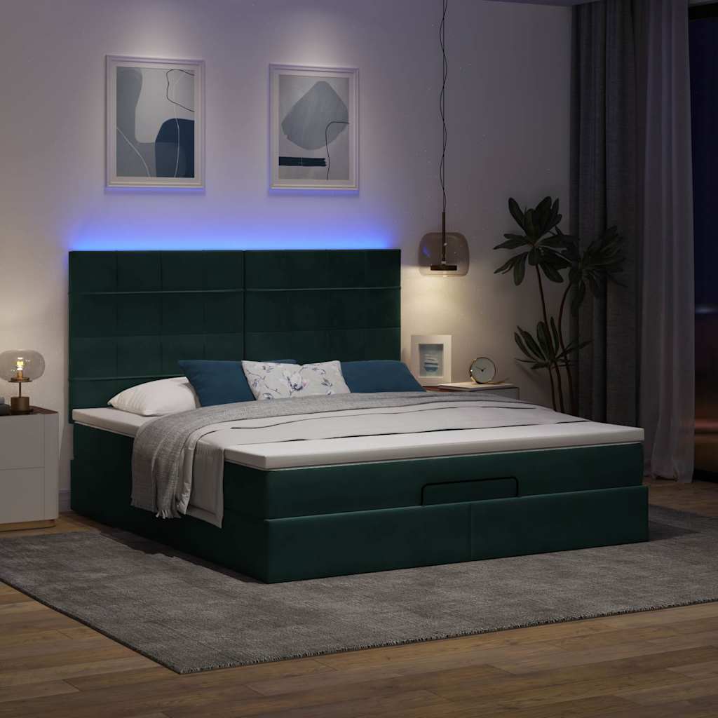 Estrutura de cama otomana com colchão verde escuro veludo