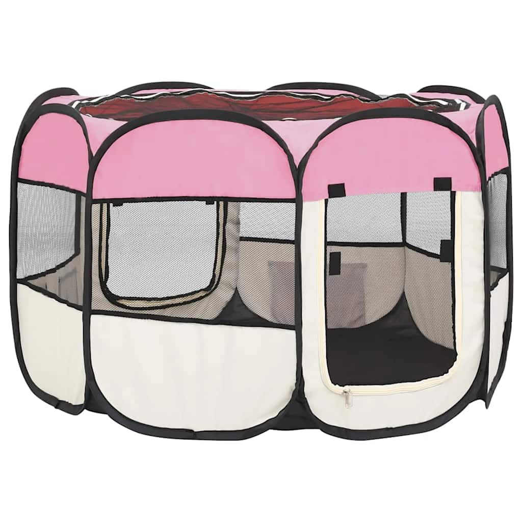 Parque dobrável p/ cão c/ saco de transporte 90x90x58 cm rosa
