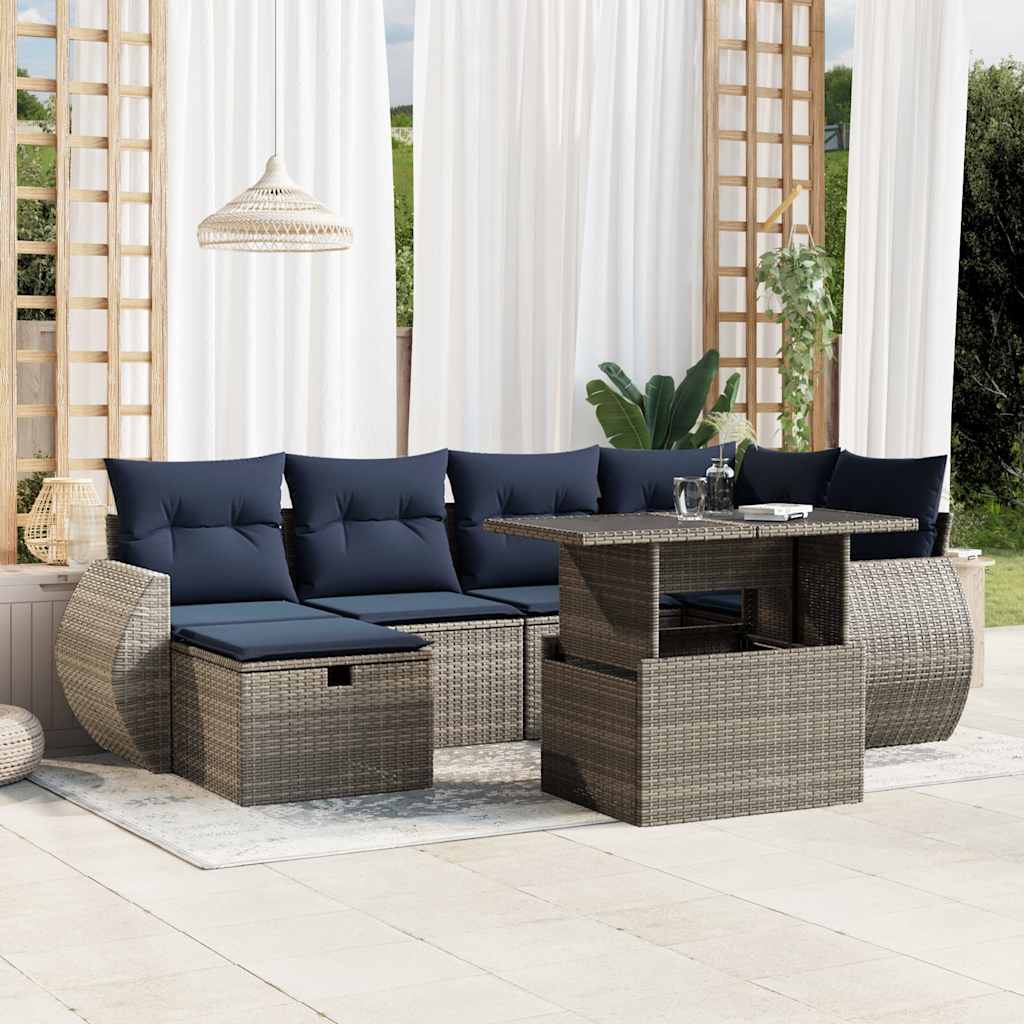 Conjunto de sofá de jardim com 7 peças e almofadas em rattan sintético cinza