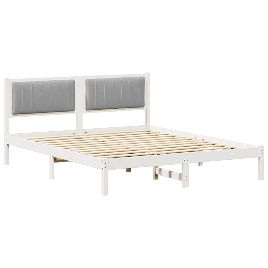 Estrutura de cama com cabeceira estofada cinzento-claro