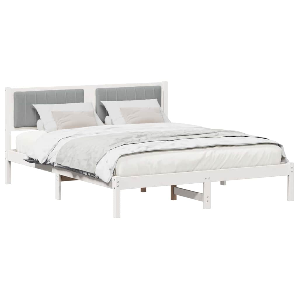 Estrutura de cama com cabeceira estofada cinzento-claro