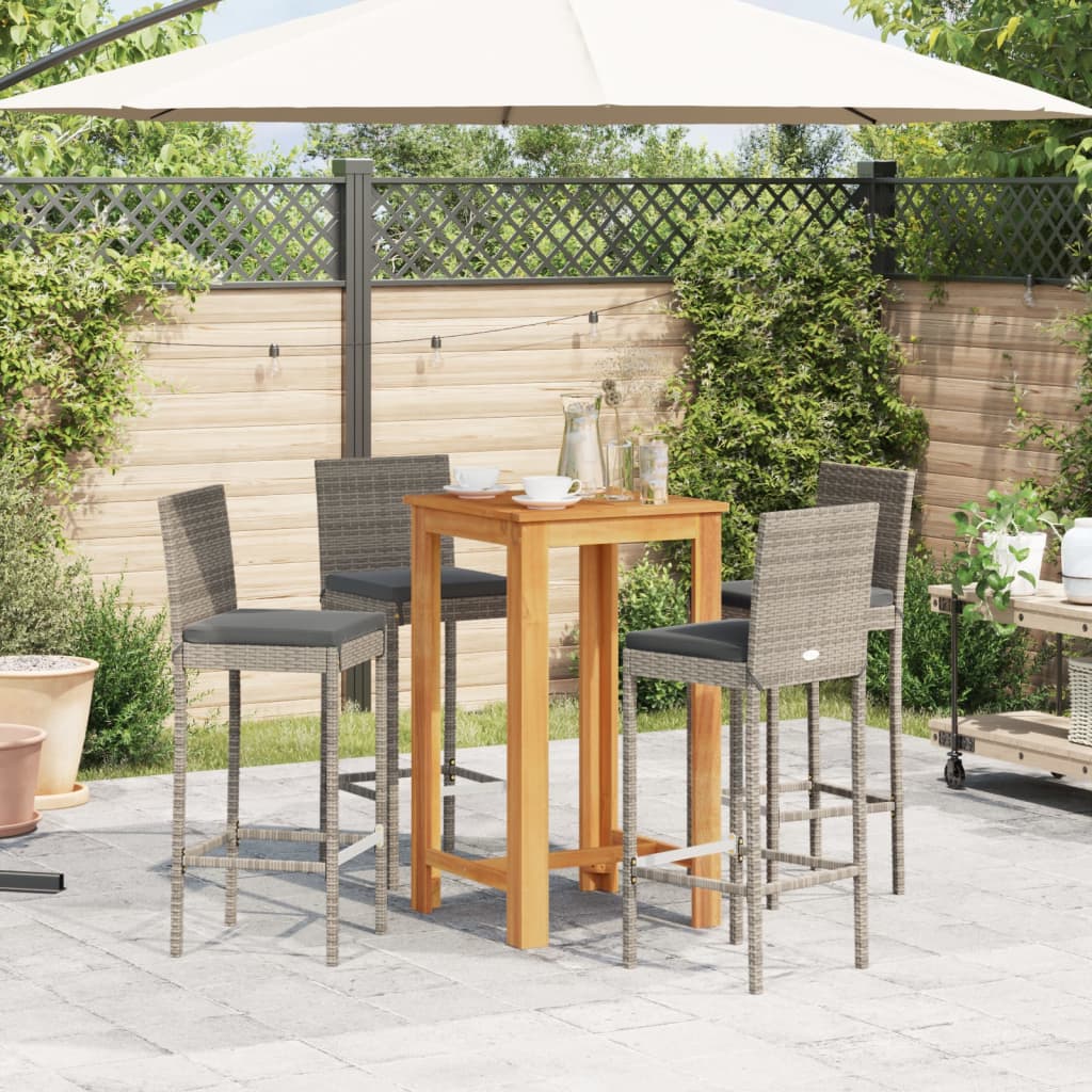 5 Pcs conjunto de bar p/ jardim acácia maciça/vime PE cinzento